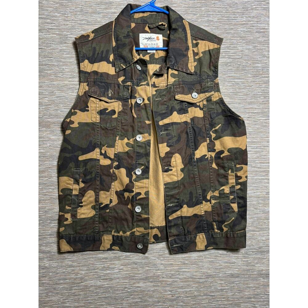 Miskeen Originals Vest Mens Medium Green Camo Canvas Snap Military Utility